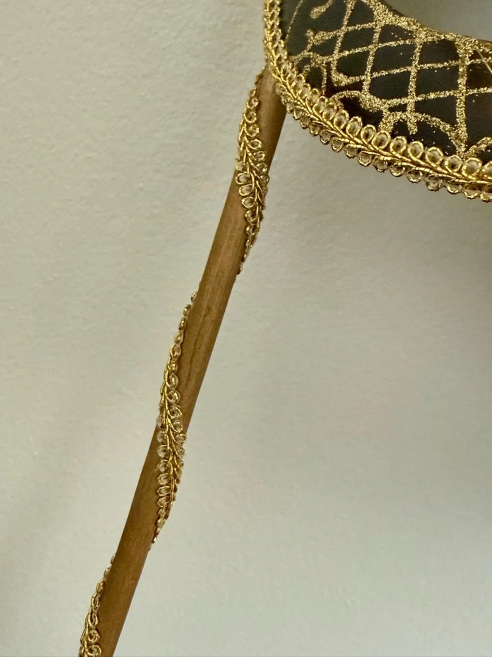 Vintage Pier 1, Venetian Feathered Handheld Mask in Black and Gold